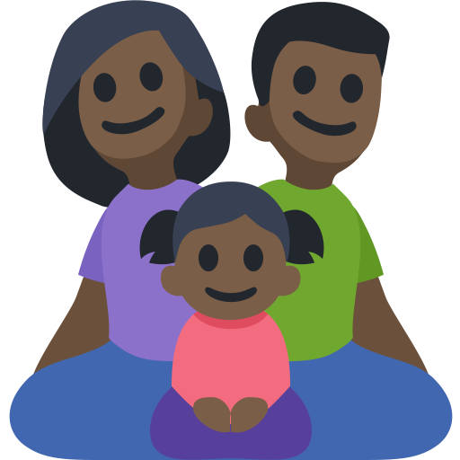 Family - Man: Dark Skin Tone, Woman: Dark Skin Tone, Girl: Dark Skin Tone, the design in this release