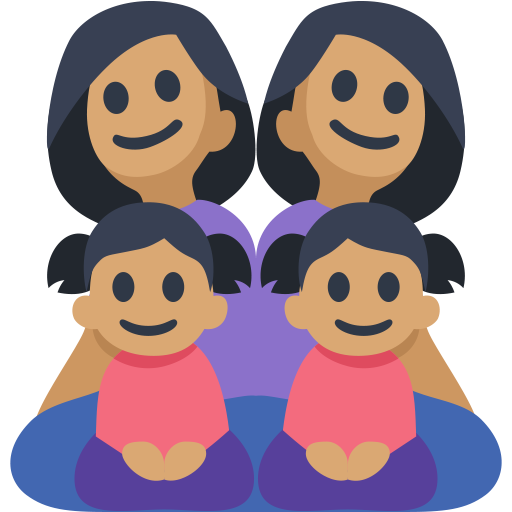 Family - Woman: Medium Skin Tone, Woman: Medium Skin Tone, Girl: Medium Skin Tone, Boy: Medium Skin Tone, the design in this release