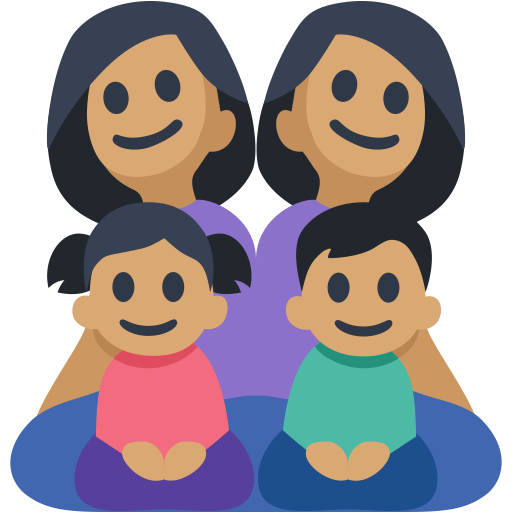 Family - Woman: Medium Skin Tone, Woman: Medium Skin Tone, Girl: Medium Skin Tone, Girl: Medium Skin Tone, the design in this release