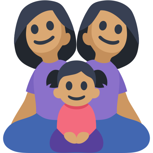 Family - Woman: Medium Skin Tone, Woman: Medium Skin Tone, Girl: Medium Skin Tone, the design in this release