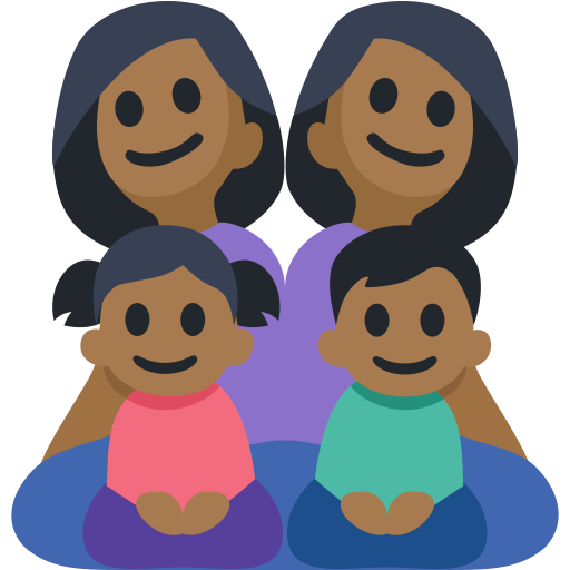 Family - Woman: Medium-Dark Skin Tone, Woman: Medium-Dark Skin Tone, Girl: Medium-Dark Skin Tone, Boy: Medium-Dark Skin Tone, the design in this release