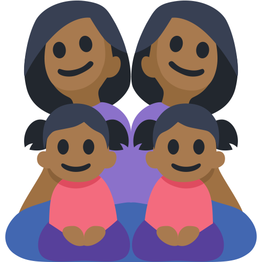Family - Woman: Medium-Dark Skin Tone, Woman: Medium-Dark Skin Tone, Girl: Medium-Dark Skin Tone, Girl: Medium-Dark Skin Tone, the design in this release