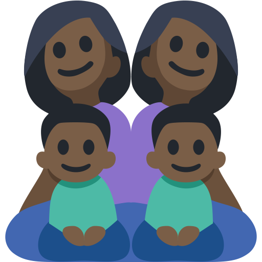 Family - Woman: Dark Skin Tone, Woman: Dark Skin Tone, Boy: Dark Skin Tone, Boy: Dark Skin Tone, the design in this release