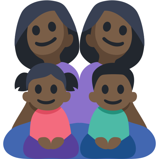 Family - Woman: Dark Skin Tone, Woman: Dark Skin Tone, Girl: Dark Skin Tone, Boy: Dark Skin Tone, the design in this release