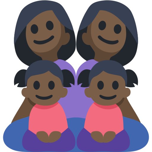 Family - Woman: Dark Skin Tone, Woman: Dark Skin Tone, Girl: Dark Skin Tone, Girl: Dark Skin Tone, the design in this release