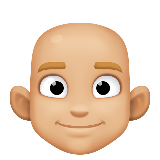 Man: Medium-Light Skin Tone, Bald, the design in this release