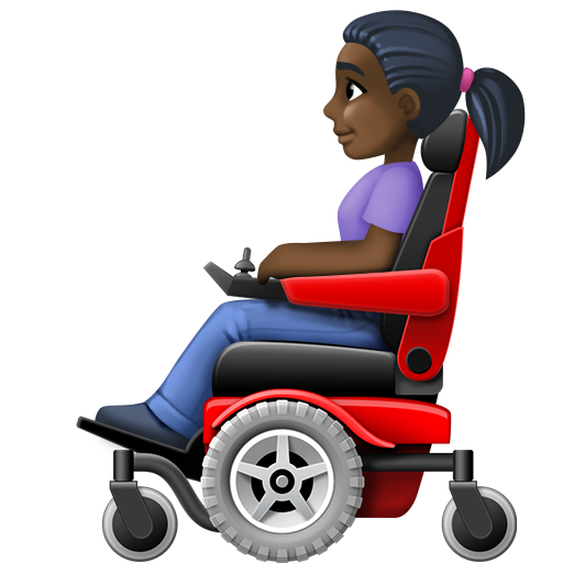 Woman in Motorized Wheelchair: Dark Skin Tone, the design in this release