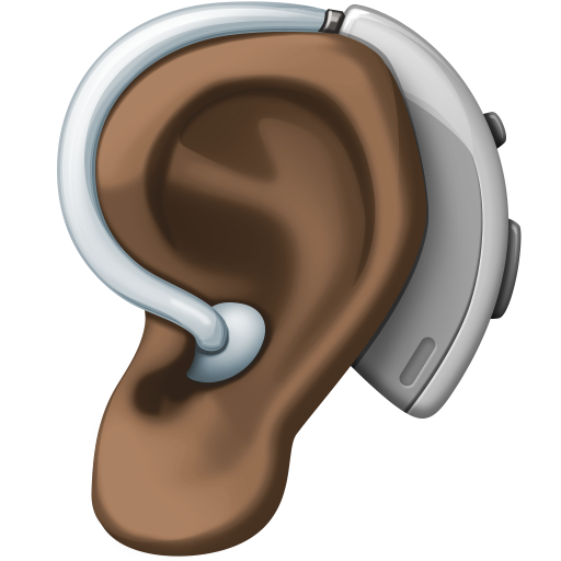 Ear with Hearing Aid: Dark Skin Tone, the design in this release