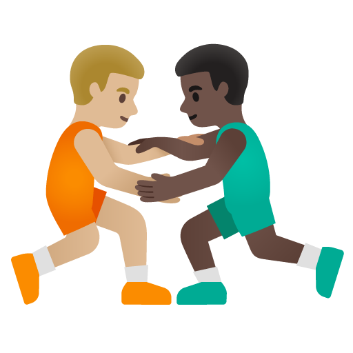 Men Wrestling: Medium-Light Skin Tone, Dark Skin Tone, the design in this release