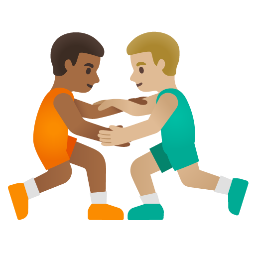 Men Wrestling: Medium-Dark Skin Tone, Medium-Light Skin Tone, the design in this release