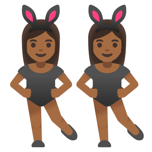 women with bunny ears: medium-dark skin tone as rendered by Google