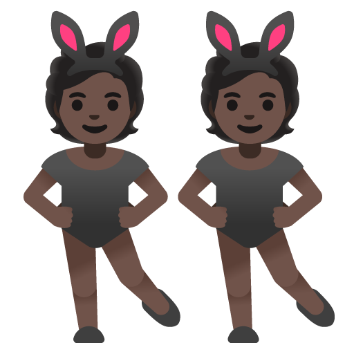 people with bunny ears: dark skin tone as rendered by Google