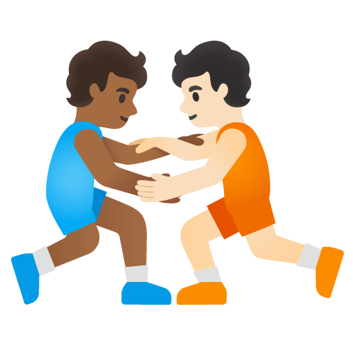 People Wrestling: Medium-Dark Skin Tone, Light Skin Tone, the design in this release