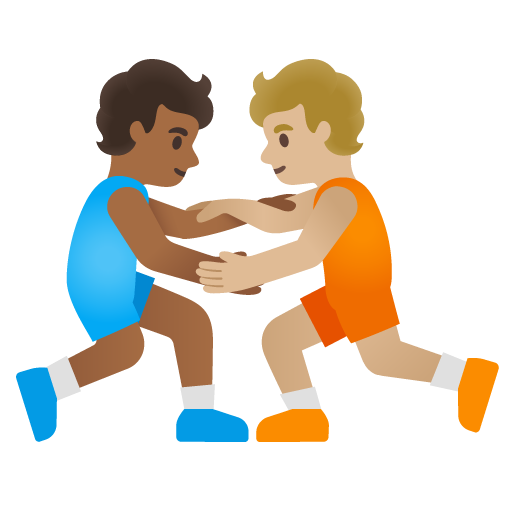 People Wrestling: Medium-Dark Skin Tone, Medium-Light Skin Tone, the design in this release