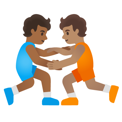 People Wrestling: Medium-Dark Skin Tone, Medium Skin Tone, the design in this release