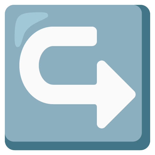 left arrow curving right as rendered by Google