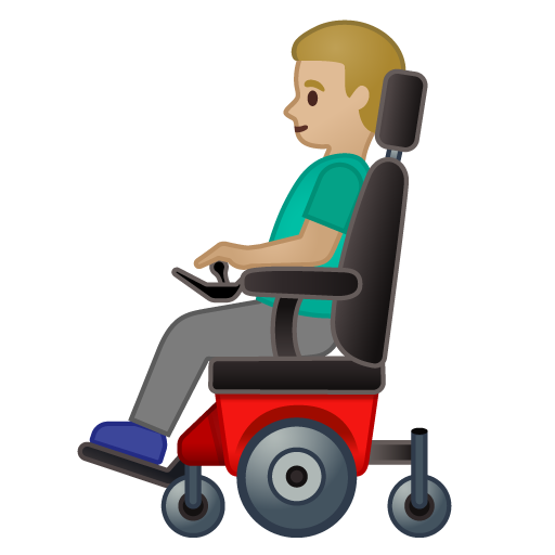 Man in Motorized Wheelchair: Medium-Light Skin Tone, the design in this release