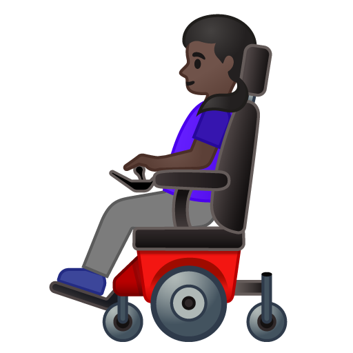Woman in Motorized Wheelchair: Dark Skin Tone, the design in this release