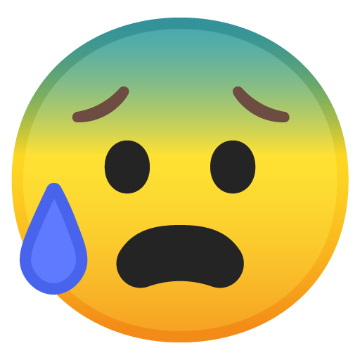 Anxious Face with Sweat as drawn by Google in Android 10.0