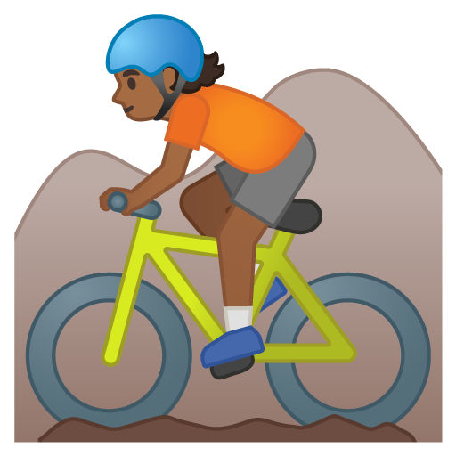 Person Mountain Biking: Medium-Dark Skin Tone, the design in this release