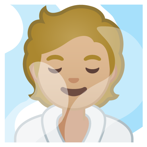 Person in Steamy Room: Medium-Light Skin Tone, the design in this release