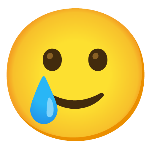 Smiling Face with Tear as drawn by Google in Android 11.0 December 2020 Feature Drop
