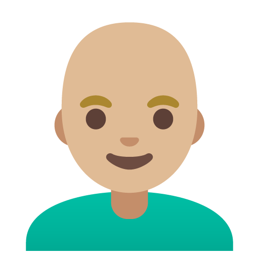 Man: Medium-Light Skin Tone, Bald, the design in this release