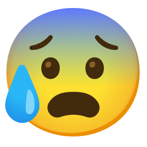Anxious Face with Sweat as drawn by Google in Android 11.0