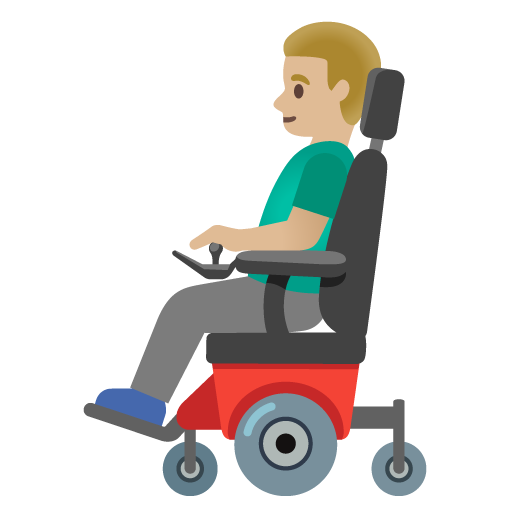 Man in Motorized Wheelchair: Medium-Light Skin Tone, the design in this release
