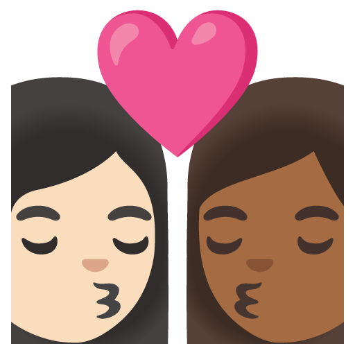 Kiss: Woman, Woman, Light Skin Tone, Medium-Dark Skin Tone, the design in this release