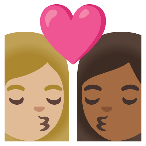 Kiss: Woman, Woman, Medium-Light Skin Tone, Medium-Dark Skin Tone, the design in this release
