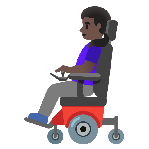 Woman in Motorized Wheelchair: Dark Skin Tone, the design in this release