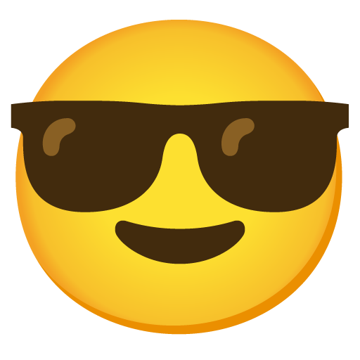 Smiling Face with Sunglasses as drawn by Google in Android 12.0