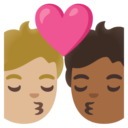 Kiss: Person, Person, Medium-Light Skin Tone, Medium-Dark Skin Tone, the design in this release