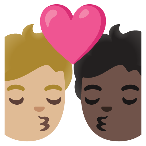 Kiss: Person, Person, Medium-Light Skin Tone, Dark Skin Tone, the design in this release