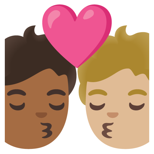Kiss: Person, Person, Medium-Dark Skin Tone, Medium-Light Skin Tone, the design in this release