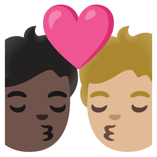 Kiss: Person, Person, Dark Skin Tone, Medium-Light Skin Tone, the design in this release