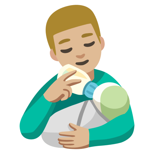 man feeding baby: medium-light skin tone — Google