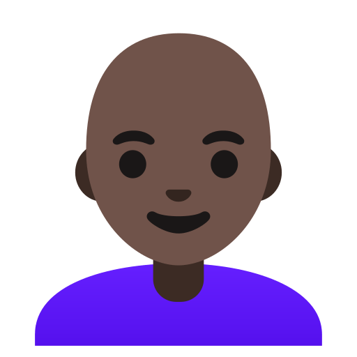 woman: dark skin tone, bald — Google