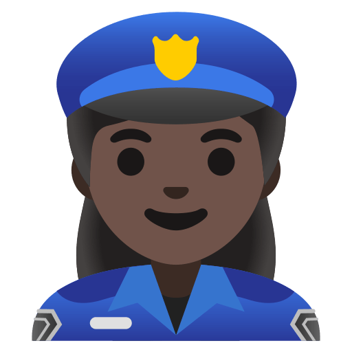 woman police officer: dark skin tone — Google