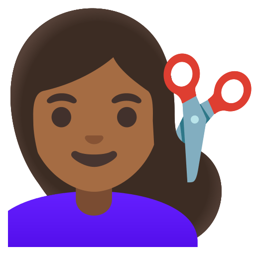woman getting haircut: medium-dark skin tone — Google
