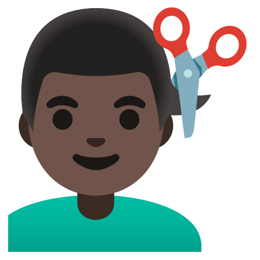 man getting haircut: dark skin tone — Google