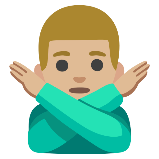 man gesturing NO: medium-light skin tone — Google