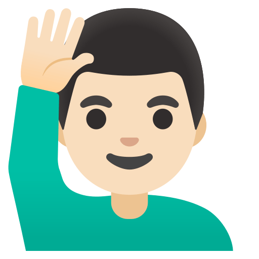 man raising hand: light skin tone — Google