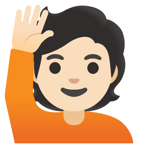 person raising hand: light skin tone — Google