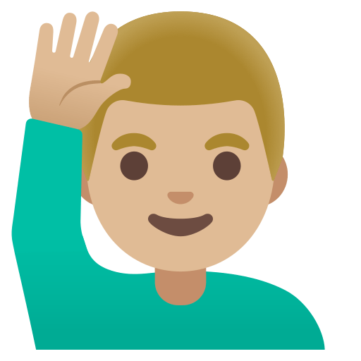 man raising hand: medium-light skin tone — Google
