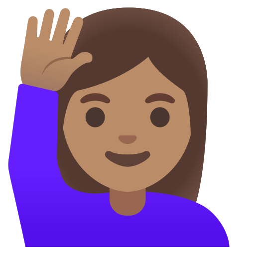 woman raising hand: medium skin tone — Google