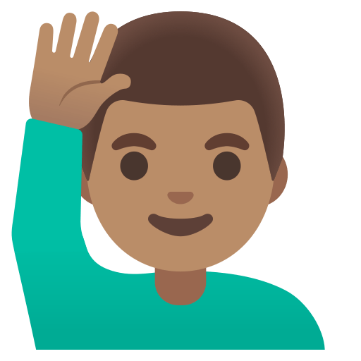 man raising hand: medium skin tone — Google