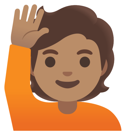 person raising hand: medium skin tone — Google
