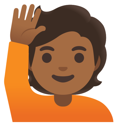 person raising hand: medium-dark skin tone — Google